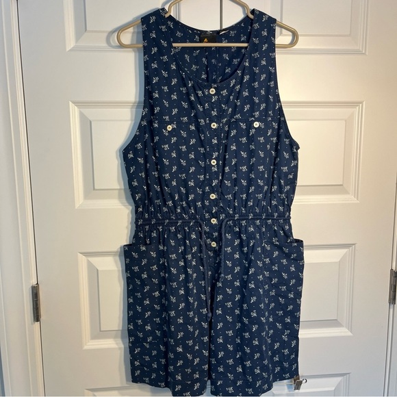 LIZSPORT 80'S Y2K One Piece Jumper Romper Shorts Size Medium Navy - Picture 1 of 6